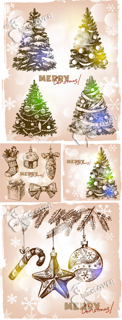 Christmas hand drawn trees and elements 0328