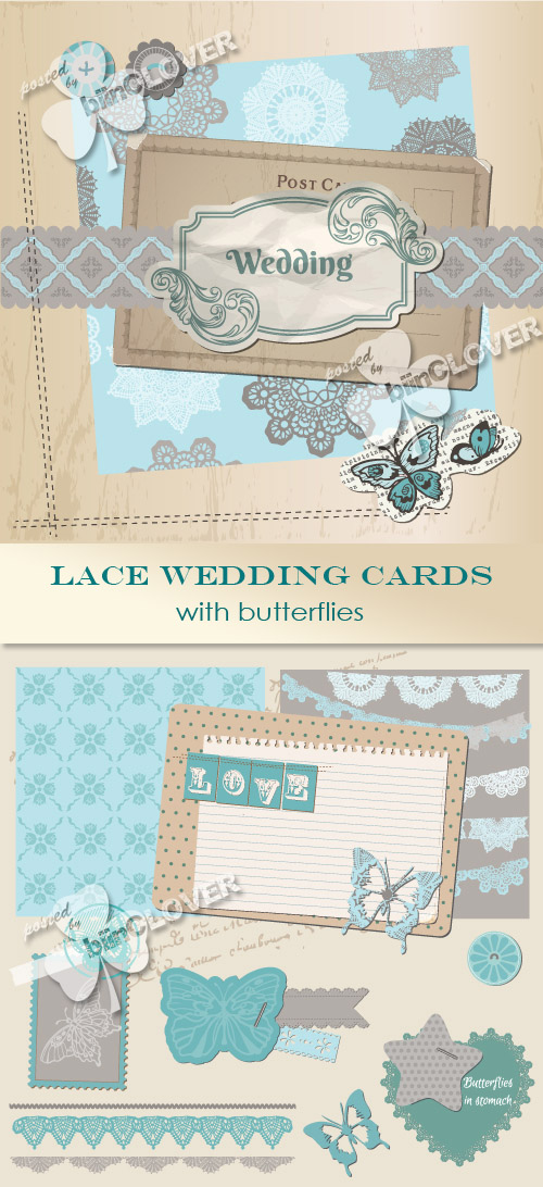 Lace wedding cards with butterflies 0364