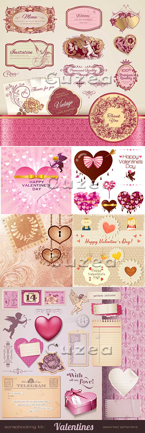          | Festive vintage elements for Valentine's Day in a vector