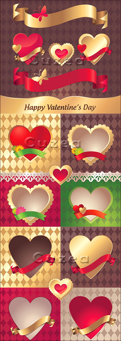     | Collection of Valentine decorative heart labels and ribbon tags in vector