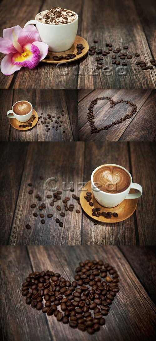  ,       / Cup of coffee on a wooden background - Stock photo