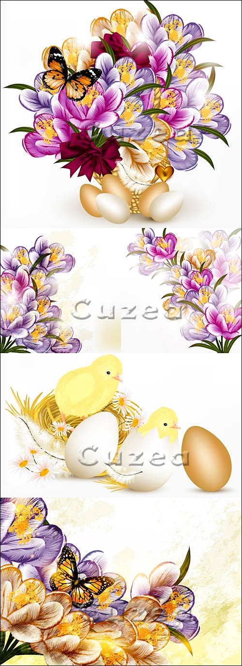       / Gentle clipart with spring flowers by Easter in a vector