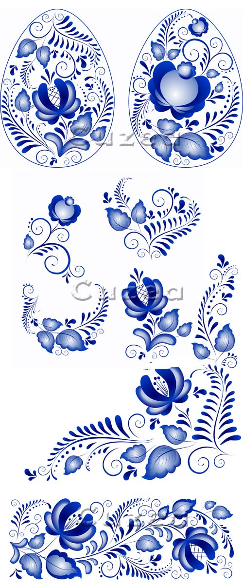       | Blue flower ornaments for a list of Easter eggs in vector