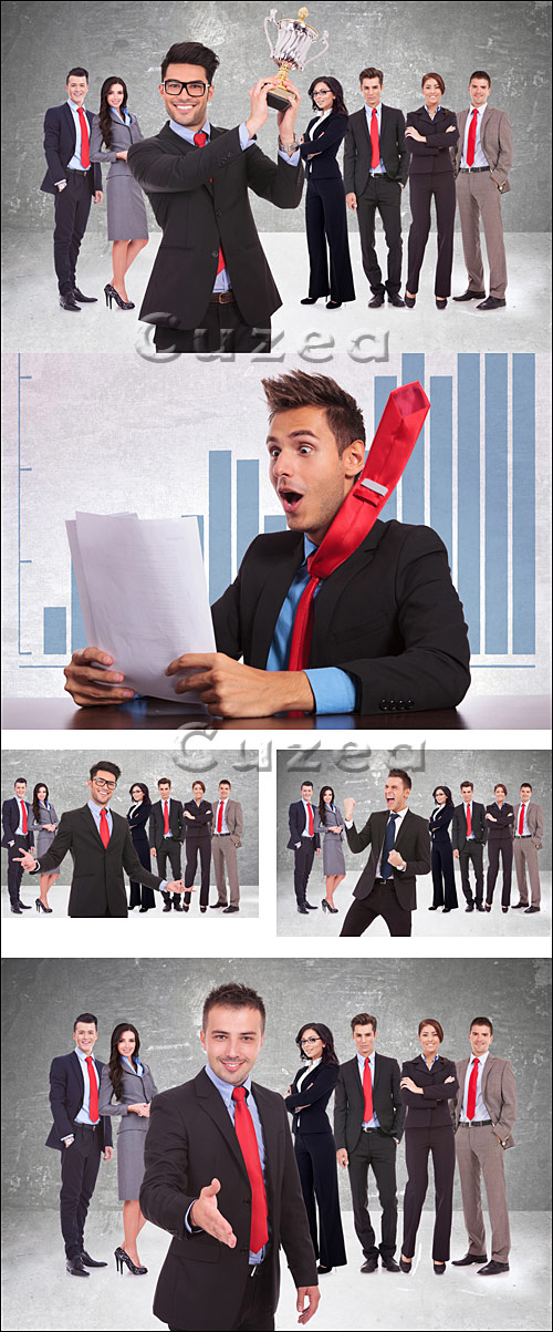     / Businessman and team in red tie - Stock photo