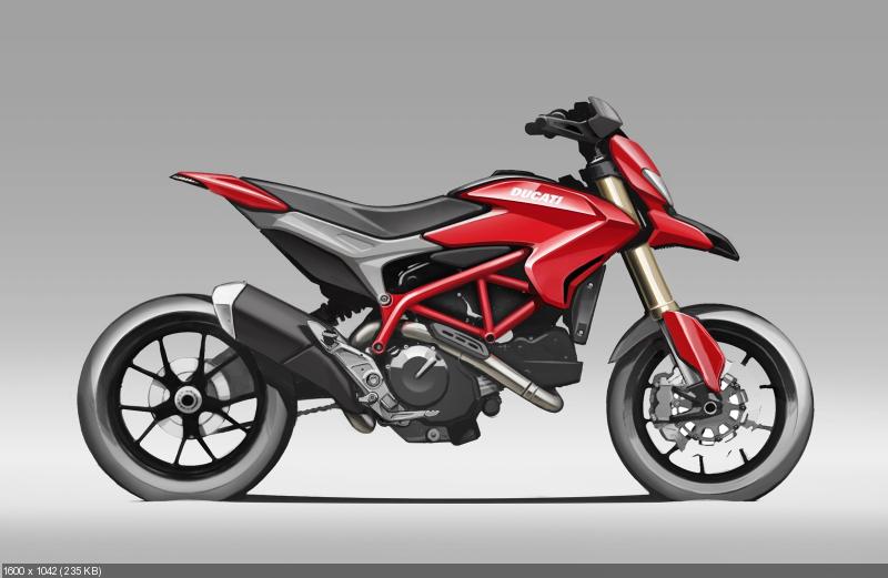 Мотоцикл Ducati Hypermotard 2013: CAD, детали, эскизы, рендеры
